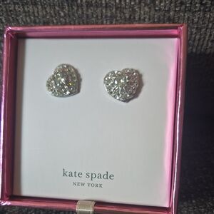Kate Spade Heart Crystal Stud Earrings - Silver Tone "Something Sparkly" NWT ✨️
